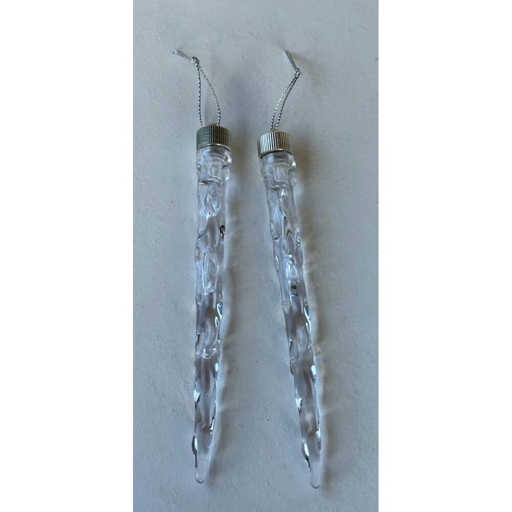 Set of 2 Clear Icicle Tree Ornaments Plastic 6.5 In. Tall (READ-NOT TESTED)